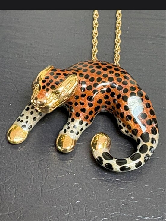 Select Jewelry Inc Jewelry - Leopard Cheetah Pendant Necklace - 14K Gold, Orange & Black Enamel